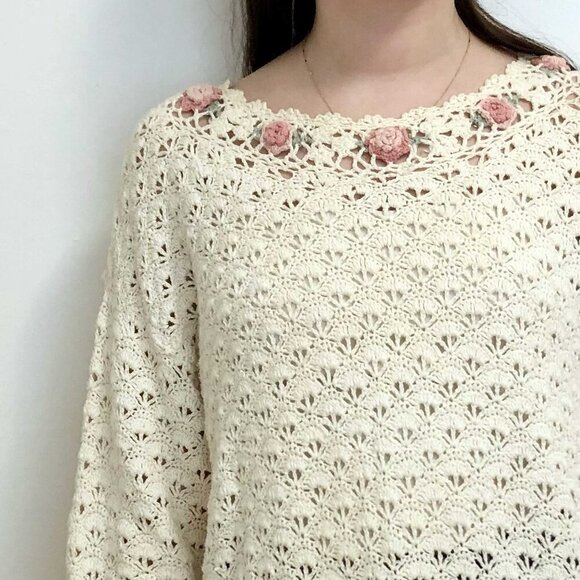 Vintage Cream Floral Sweater - Picture 4 of 7